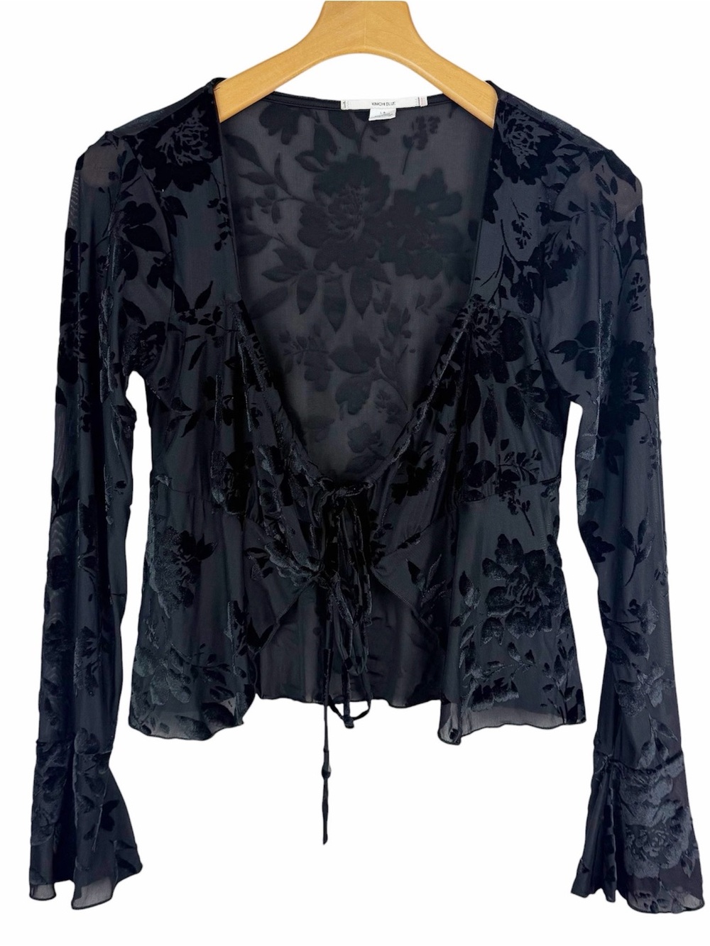 Urban Outfitters Kimchi Blue Stevie Burnout Velvet Flyaway Tie-Front Top Large